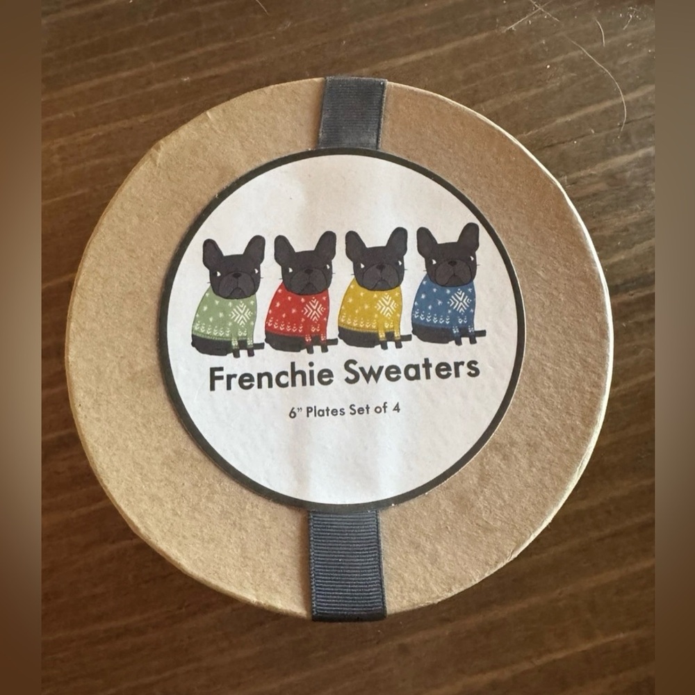 Vintage Frenchie French Bulldog Sweater Plates Mint In Box Unused! So Cute!